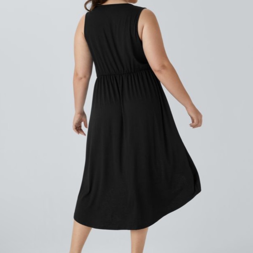 NWT HALARA Deep V Neck Sleeveless High Low Crossover Hem Flowy Midi Dress 1X - Picture 2 of 7